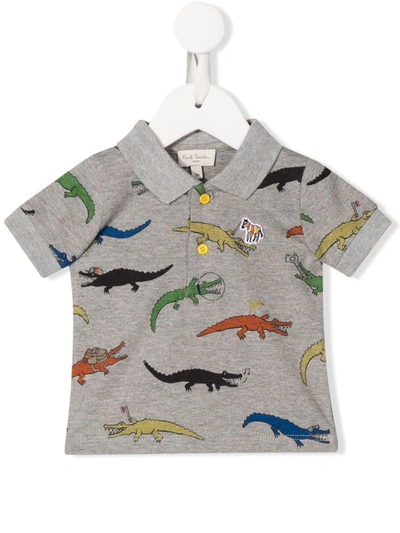Paul Smith Junior Babies' Dinosaur-print Embroidered Polo Shirt In Grey