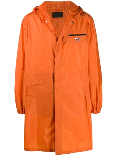 Prada Zipped Pocket Long Raincoat In Orange