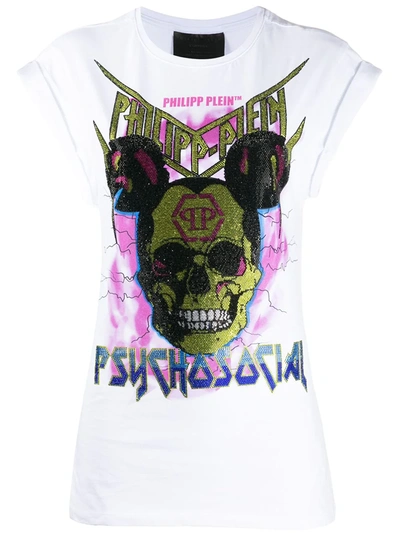 Philipp Plein Crystal Skull Print T-shirt In White