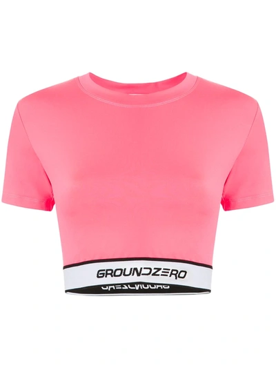 Ground Zero Stitched Logo Cropped Top In Pink