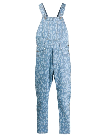 Just Cavalli Denim Leopard Print Dungarees In Blue