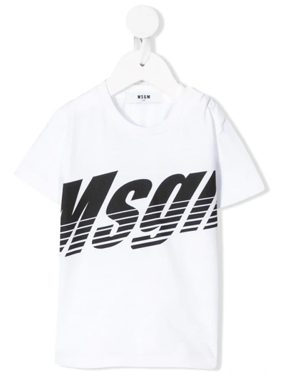 Msgm Babies' Logo Print Cotton T-shirt In White