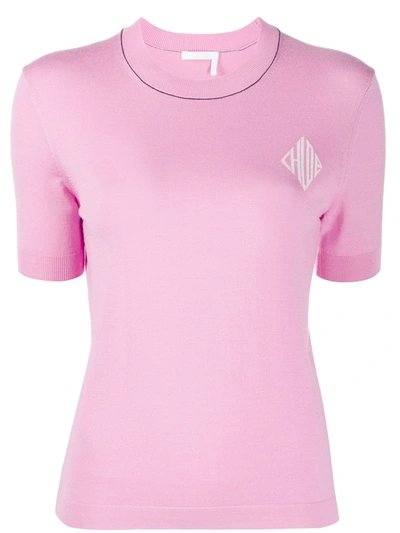 Chloé Logo Crew Neck Knitted Top In Pink