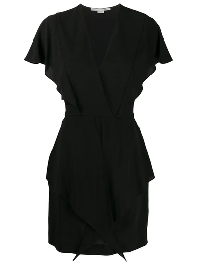 Stella Mccartney V-neck Frilled Mini Dress In Nero