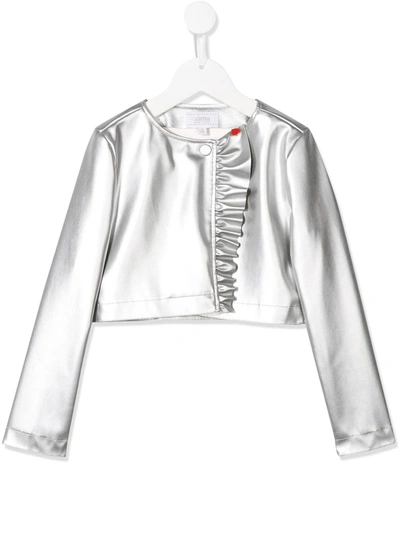 Aletta Kids' Faux-leather Ruffled Jacket In Silver