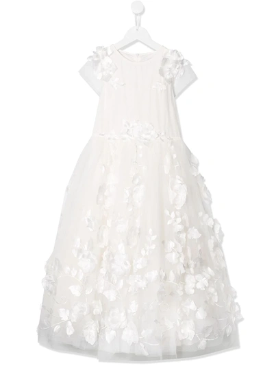 Aletta Kids' Floral Embroidered Tulle Dress In White