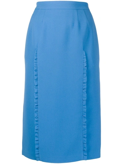 N°21 Frill Trim Straight Skirt In Blue