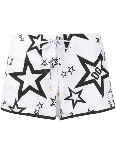 Dolce & Gabbana Star Print Beach Shorts In White