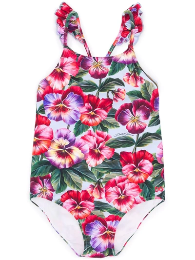 Dolce & Gabbana Kids' Anemone Print Lycra One Piece Swimsuit In Multicolor