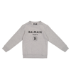 Balmain Kids' Logo Print Cotton Sweatshirt In Grey
