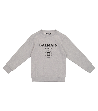 Balmain Logo Print Cotton Sweatshirt In Grey