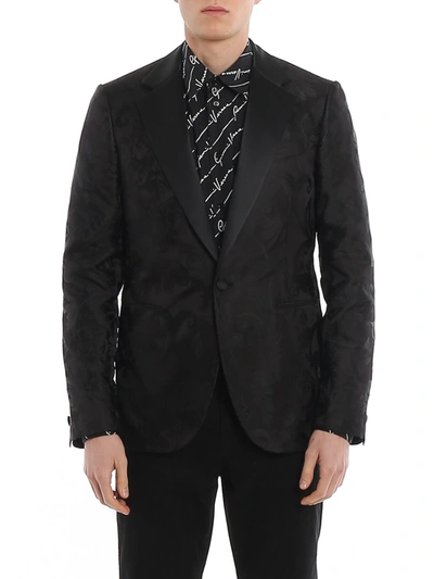 Versace Barocco Patterned Silk Blazer In Black