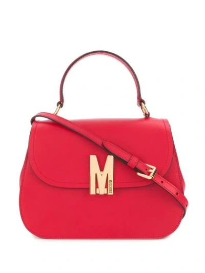 Moschino M Logo Plaque Tote In Red
