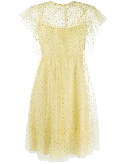 Red Valentino Point D'esprit Frilled Dress In Yellow