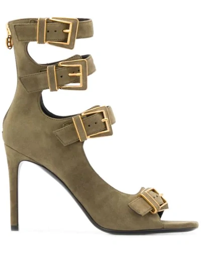 Balmain Paige Buckled Suede Sandals In Green