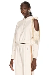 Area Crystal Fringe French Terry Crop Hoodie In Ivory
