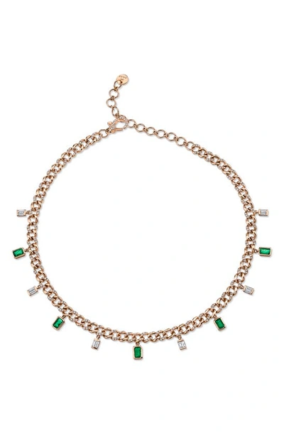 Shay Diamond & Emerald Baguette Link Choker Necklace