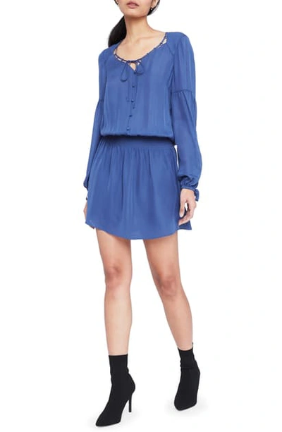 parker long sleeve silk dress PARKER Blue Multicolor Printed Long Sleeve Silk Mini Dress