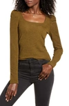 Vero Moda Alpha Puff Sleeve Square Neck Top In Military Olive