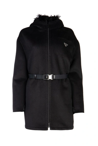 Prada Black Wool Blend Coat Nd  Donna 40