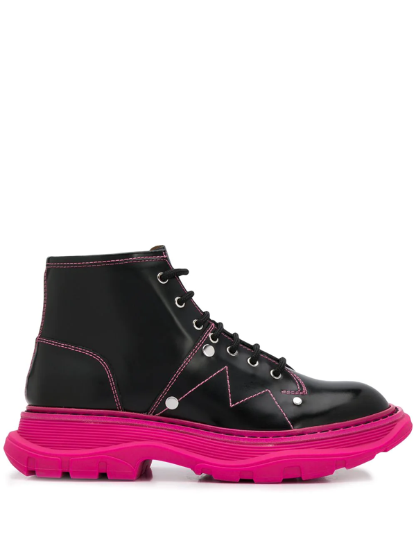 Alexander Mcqueen Tread Lace-up Boots In 1125 Black/orchid Pink | ModeSens