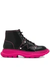 Alexander Mcqueen Tread Lace-up Boots In 1125 Black/orchid Pink