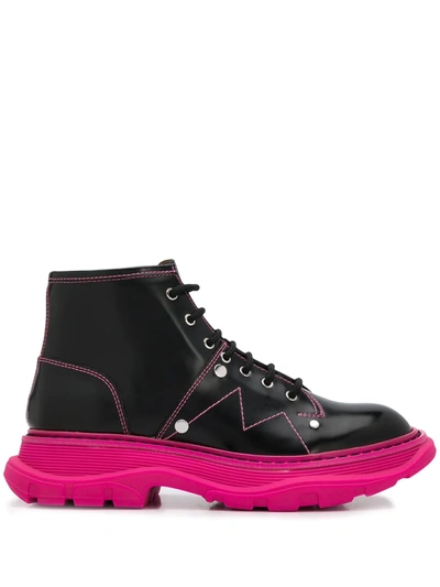 Alexander Mcqueen Tread Lace-up Boots In 1125 Black/orchid Pink