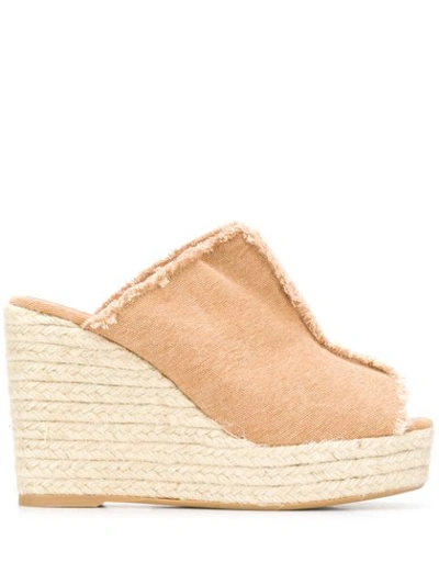 Castaã±er Fatima Frayed Wedge Sandals In Brown