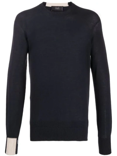 Maison Flaneur Contrast-cuff Sweater In Blue