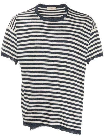 Maison Flaneur Distressed Striped T-shirt In White