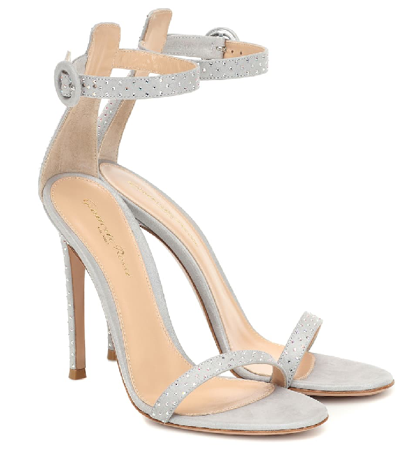 Gianvito Rossi Portofino 105 Suede Sandals In Silver | ModeSens