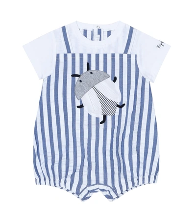 Il Gufo Baby Striped Cotton Playsuit In Blue