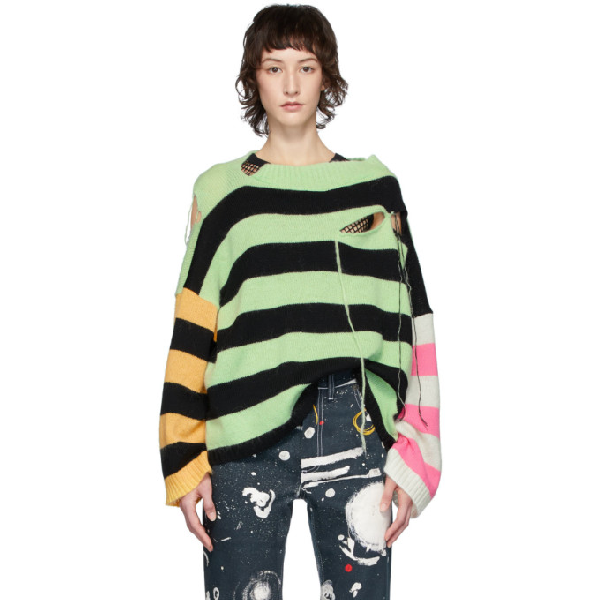 Charles Jeffrey Loverboy Distressed Striped Merino Wool-blend Sweater ...