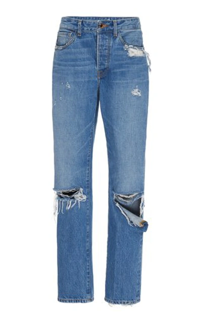 Brandon Maxwell Distressed High-rise Boyfriend Jeans In Blue