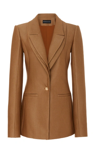 Brandon Maxwell Lapel-detailed Wool-silk Twill Blazer Jacket In Brown