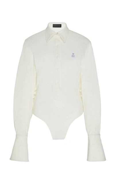 Brandon Maxwell Polo Piqué Cotton-blend Bodysuit In White