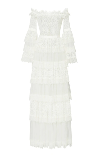 Zuhair Murad Off-the-shoulder Chantilly Lace Dress In White