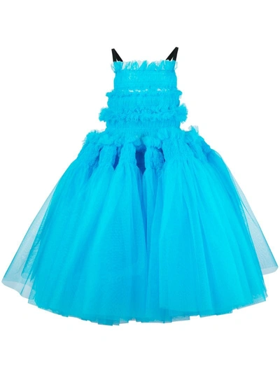 Molly Goddard Barry Hand-smocked Tulle Midi Dress In Blue