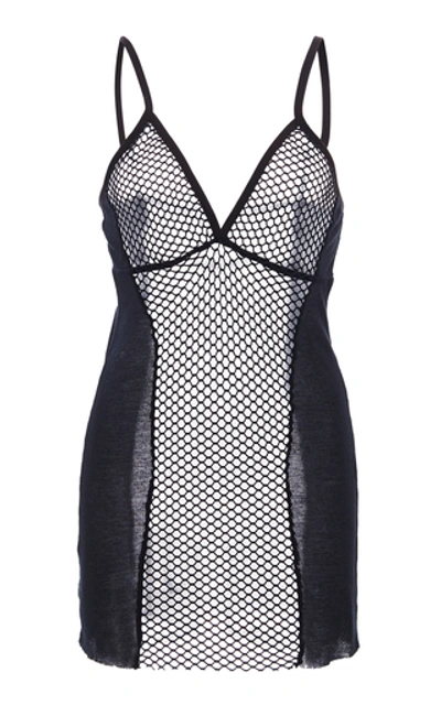 Ann Demeulemeester Voile-paneled Mesh Mini Dress In Navy