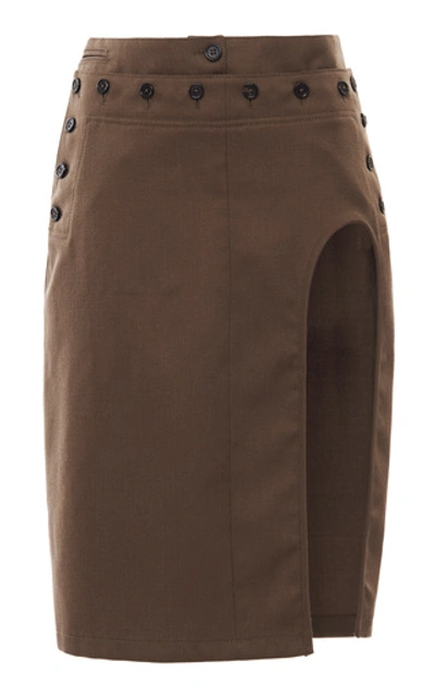 Ann Demeulemeester Button-detailed Cutout Twill Pencil Skirt In Brown