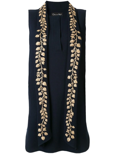 Oscar De La Renta Leaf Embroidered Mini Dress In Blue