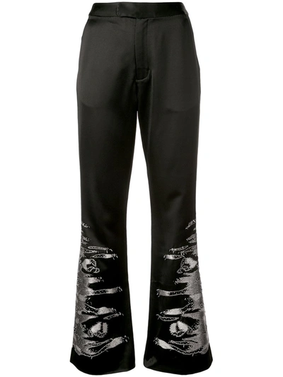 Josie Natori Embroidered Satin Trousers In Black