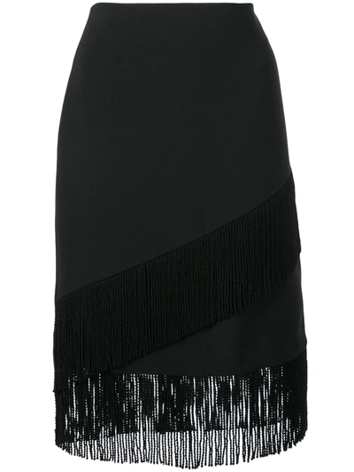 Josie Natori Fringed Crepe Pencil Skirt In Black