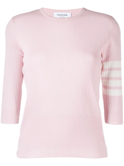Thom Browne Ribbed-knit 4-bar Stripe Top In Pink