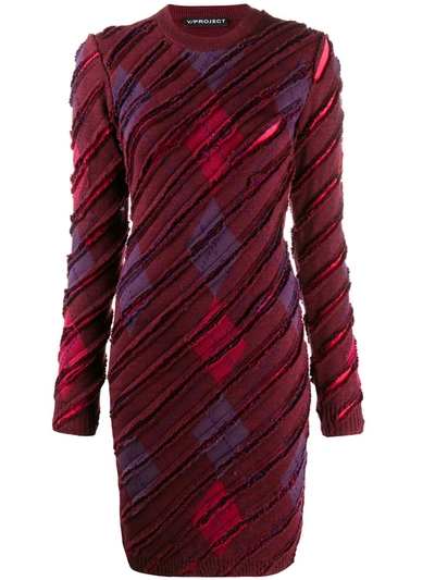 Y/project Diagonal Stripe Knitted Dress In Red