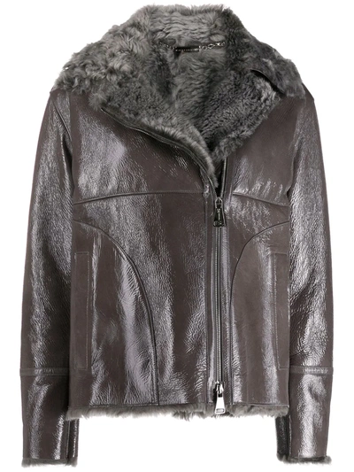 Manzoni 24 Zipped Shearling Jacket In Grey