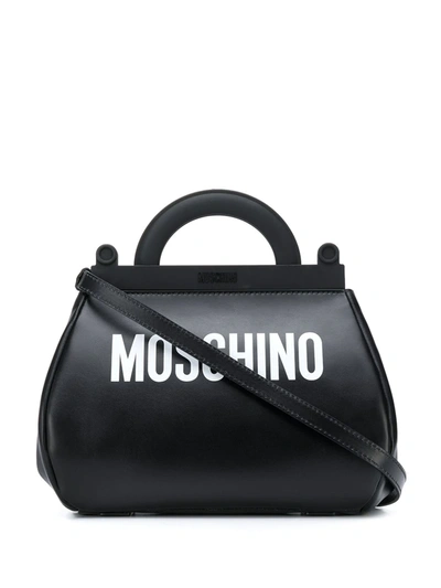 Moschino Logo Print Shoulder Bag In Black