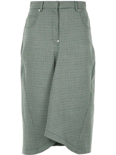 Pushbutton Checked Midi Skirt In Green