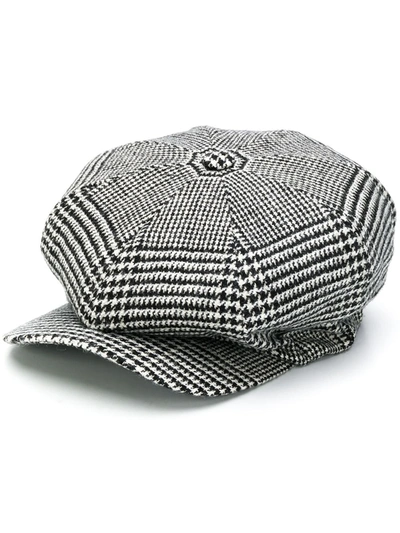 Ermanno Scervino Houndstooth Pattern Baker Boy Hat In Nero/grigio