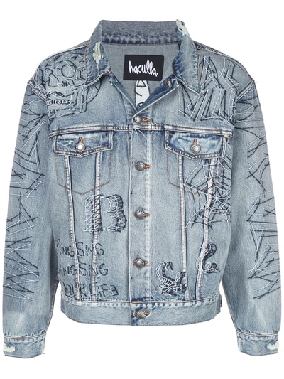 Haculla Tatted Printed Denim Jacket In Blue